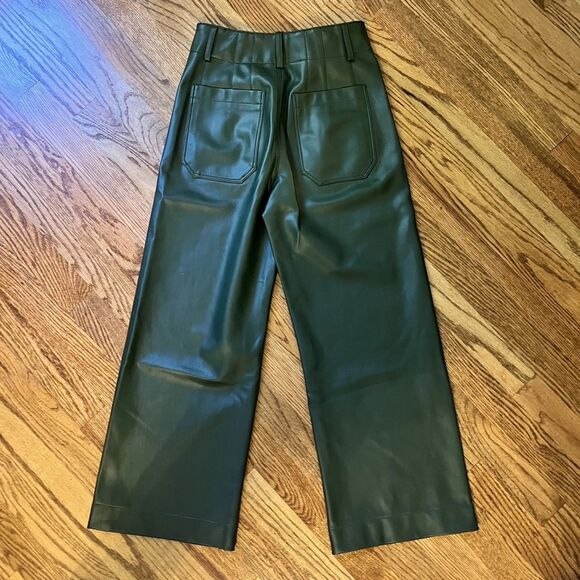 The Colette Faux-Leather Crop Wide-Leg Pants by Maeve Sz25P Forest Green Anthro - Picture 3 of 15